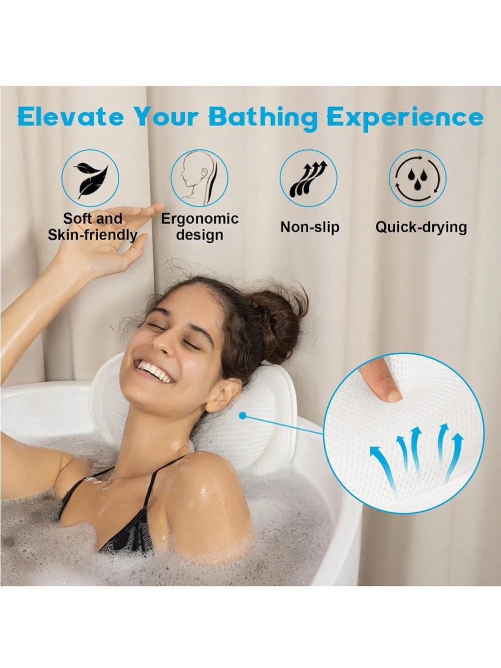 New Open Box BLACK Bath Pillow for Tub Neck and Back Support - Upgraded Non-Slip